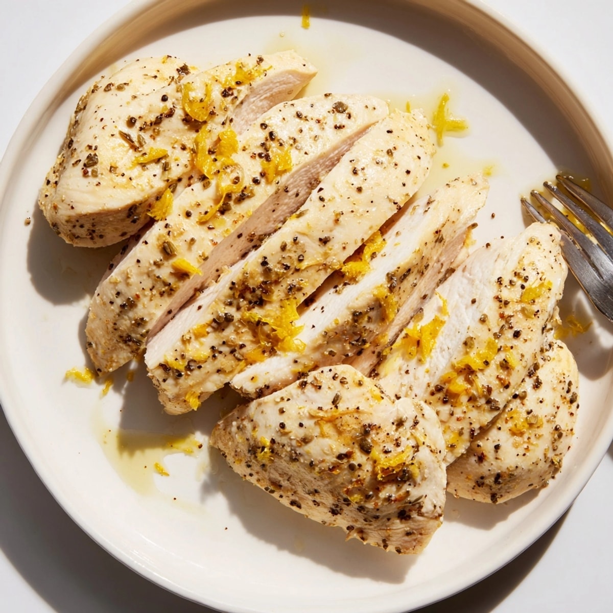 Golden Express Lemon Pepper Chicken, sliced and glistening with lemony goodness.