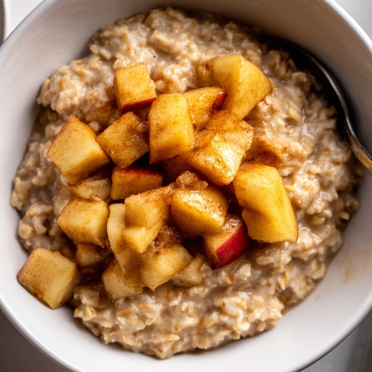 Warm Apple Pie Oatmeal: cinnamon apples swirl into creamy, comforting morning oats.