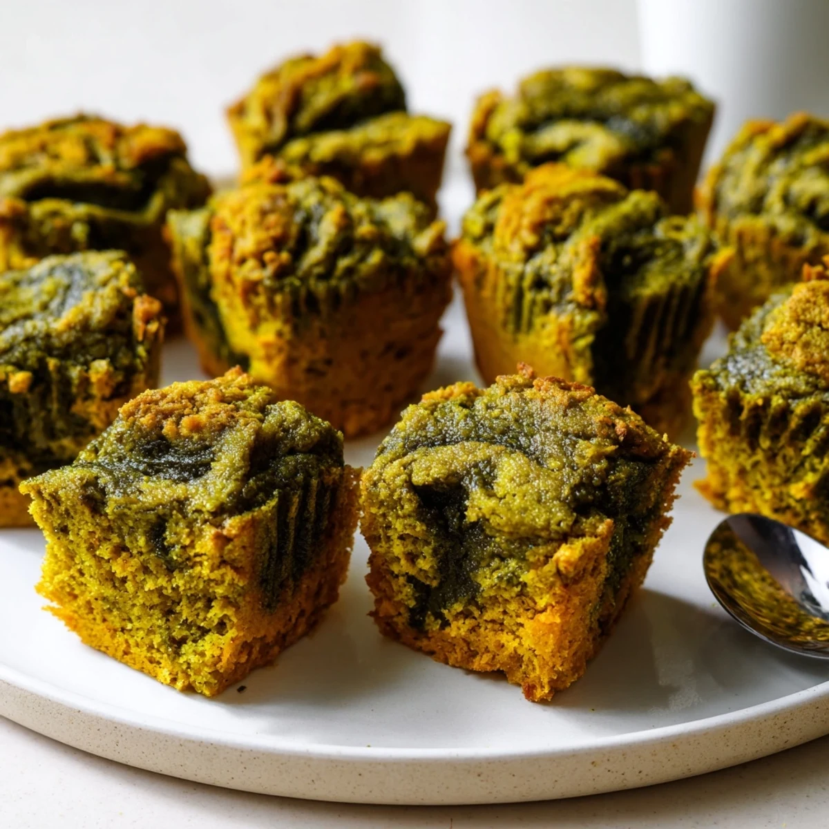 Delicious matcha pumpkin muffin butter bites, perfect for a cozy snack time.  