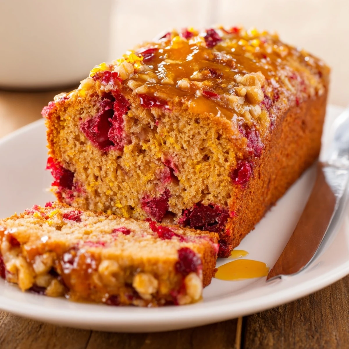 Moist and spicy Ginger Cranberry Dutch Holiday Snack Loaf, delightful with tea or coffee.  
