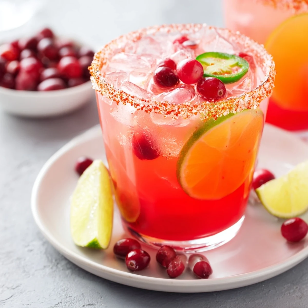 Vibrant Spicy Thanksgiving Mocktail Margarita garnished with jalapeño slices for extra flair.  