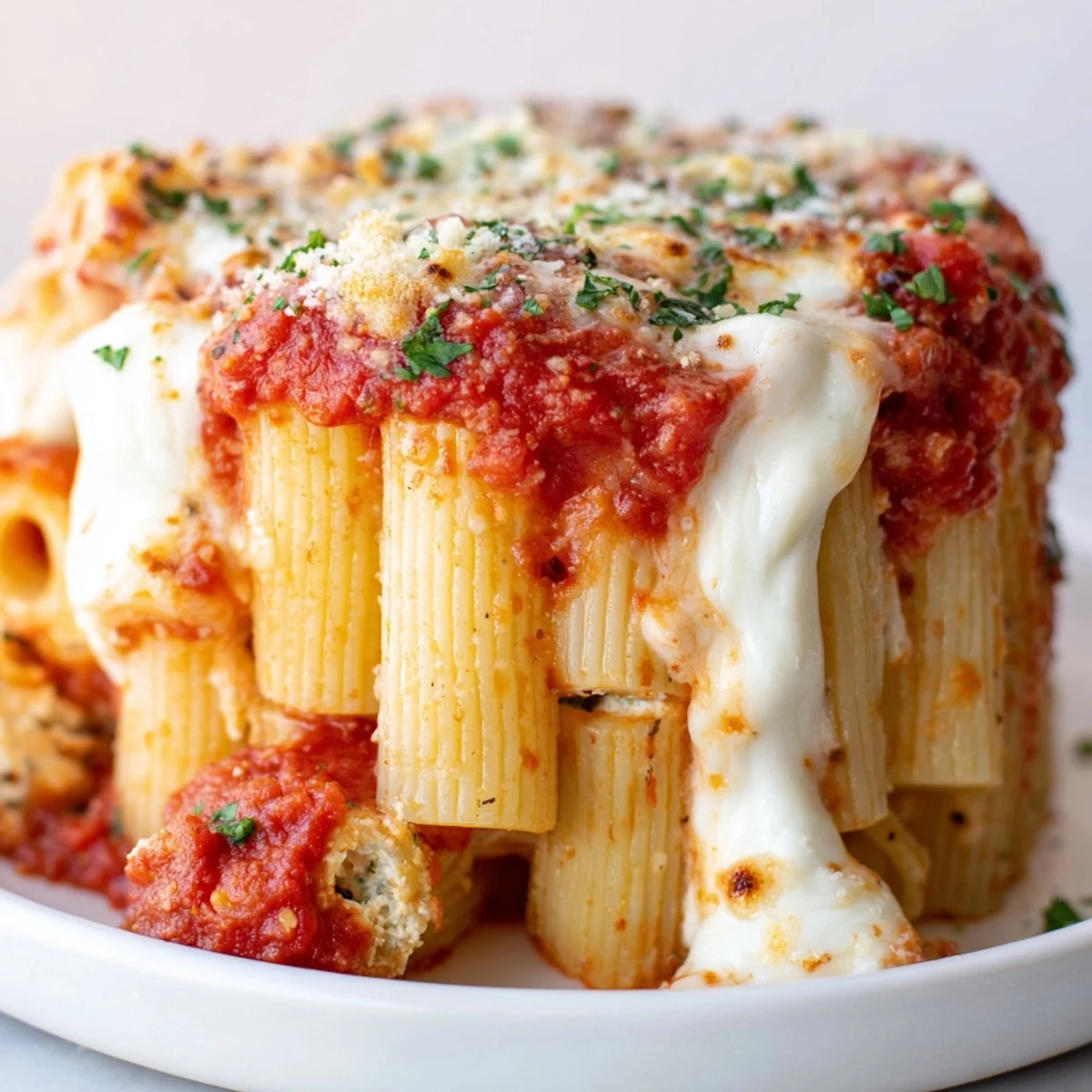 Impressive Honeycomb Pasta Cake showcasing a rich tomato sauce and creamy ricotta filling.