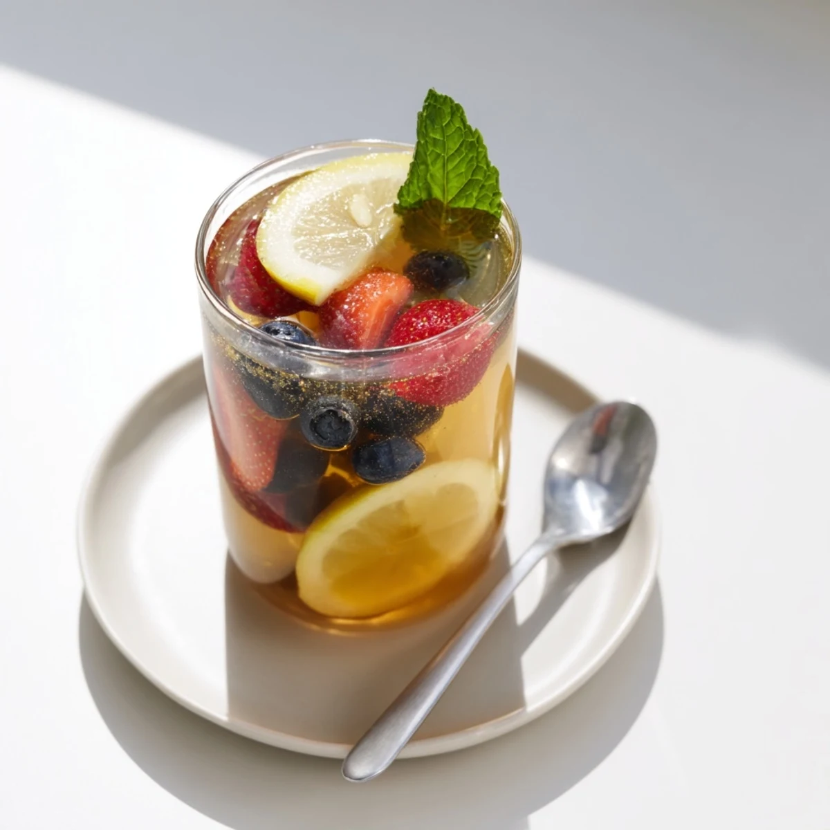 Refreshing kombucha-style home-brew mocktails served in stylish glasses with herbs.