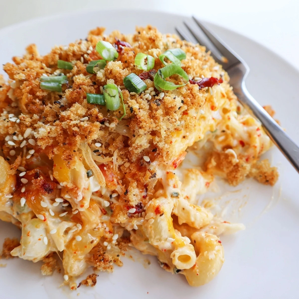 Indulge in flavorful Spicy Kimchi Mac & Cheese, perfect for cozy dinners.  
