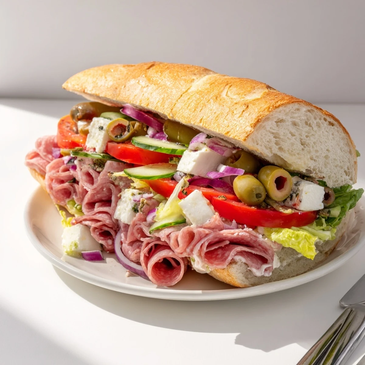 Vibrant Flavor Mash-Up Sandwiches overflowing with fresh meats, cheeses, and vegetables.  