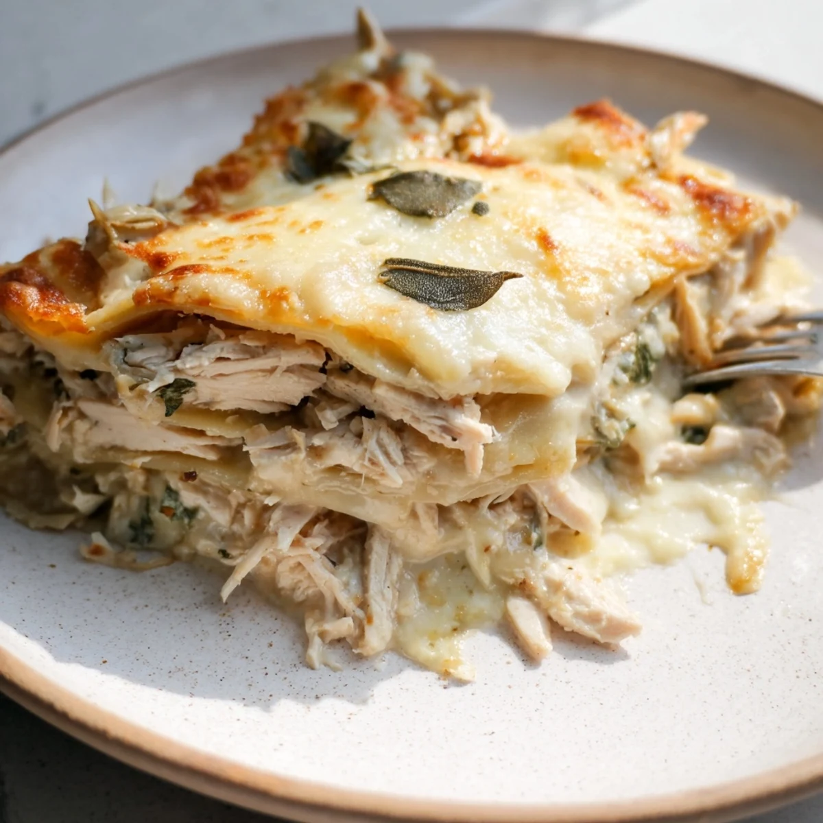 Comforting rosemary chicken lasagna served warm, perfect for family gatherings.  