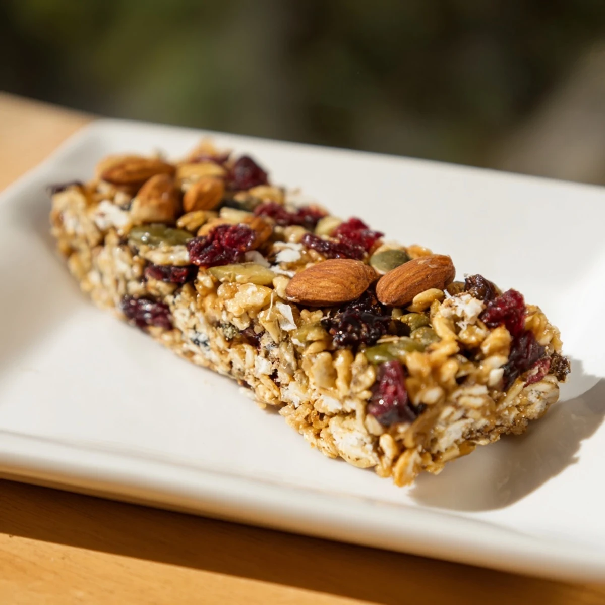 Golden-brown Roasted Pumpkin Seed & Cranberry Granola Bars, perfect for a grab-and-go breakfast snack.
