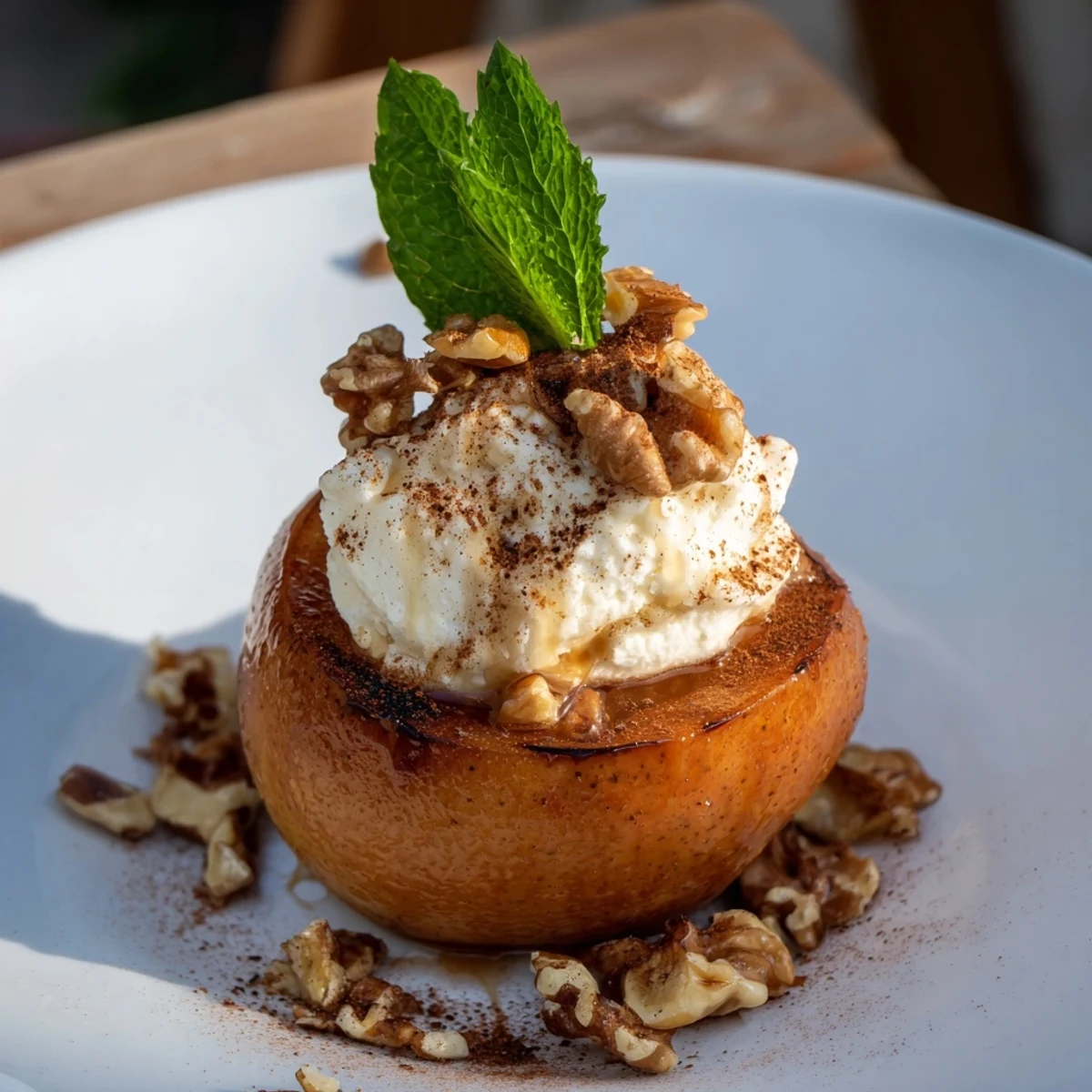 Golden-brown roasted pears, glistening with honey, paired with walnuts and Greek yogurt.