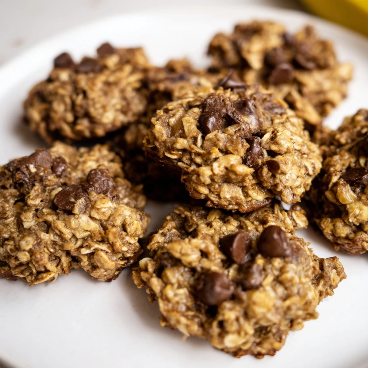 A stack of delicious Oat-Banana Chocolate Chip Cookies, fresh from the oven, offering a sweet aroma.