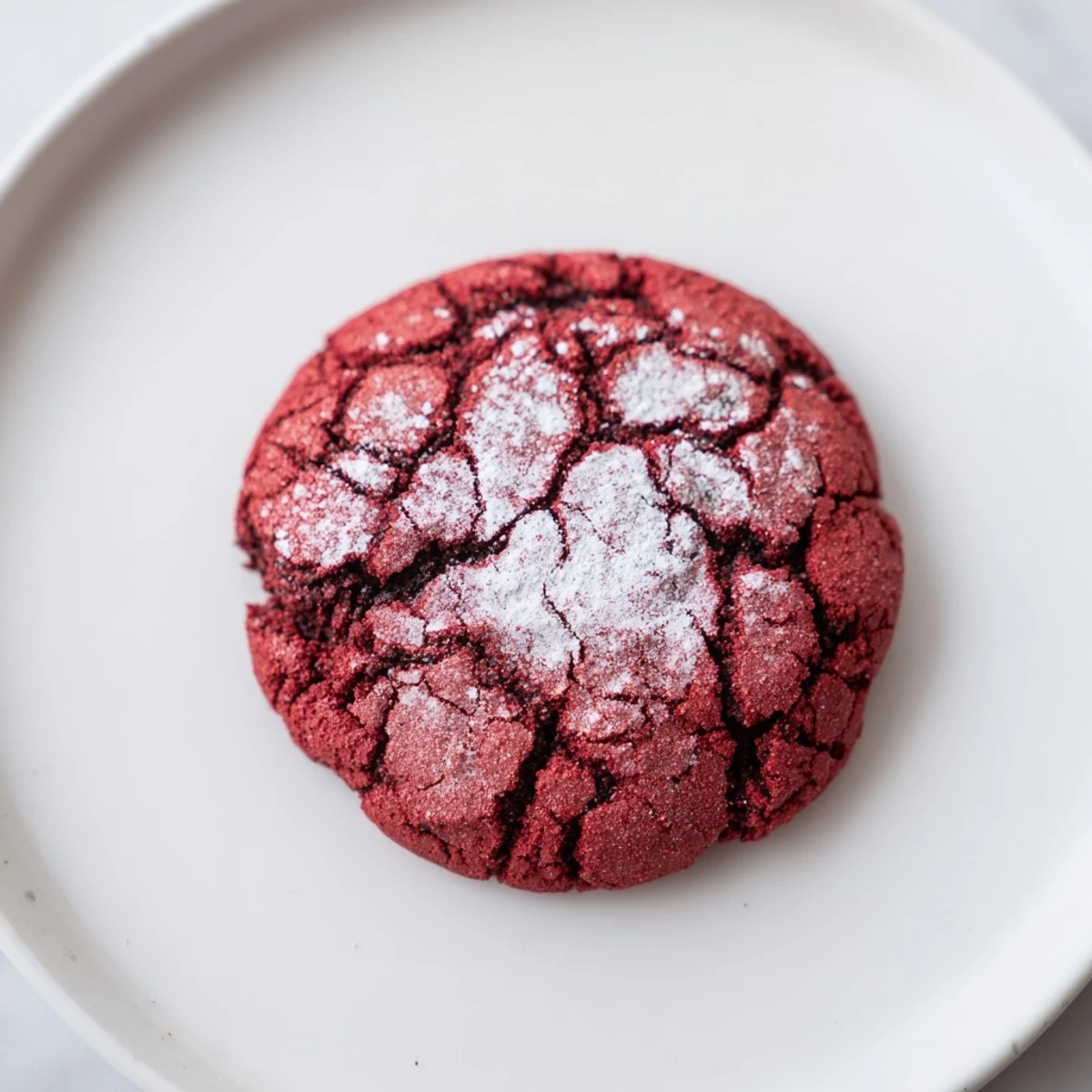 Soft, crackled Red Velvet Chocolate Crinkle Cookies dusted with powdered sugar, ready to eat.