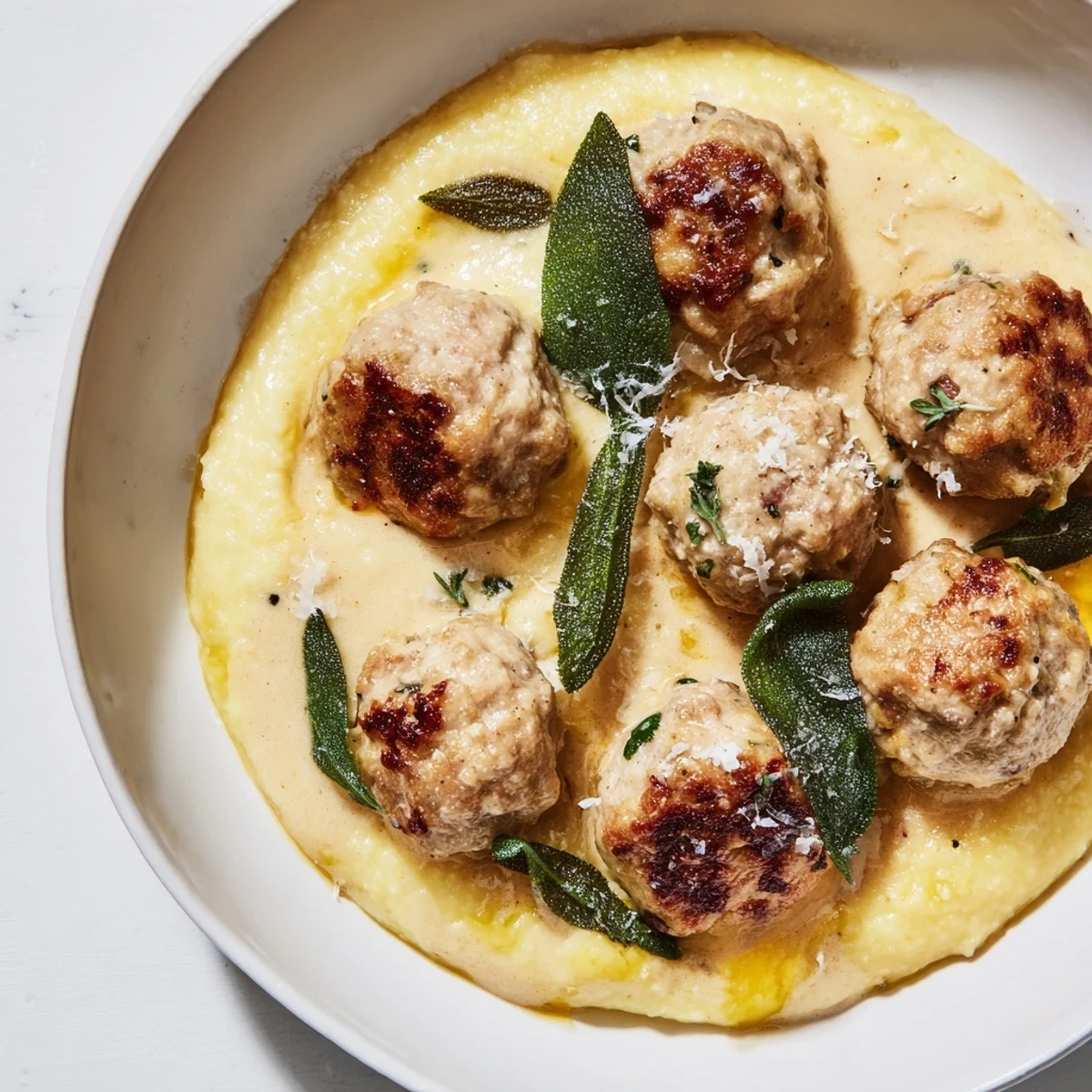 A creamy pumpkin sage sauce coats delicious turkey meatballs, a comforting dinner recipe.