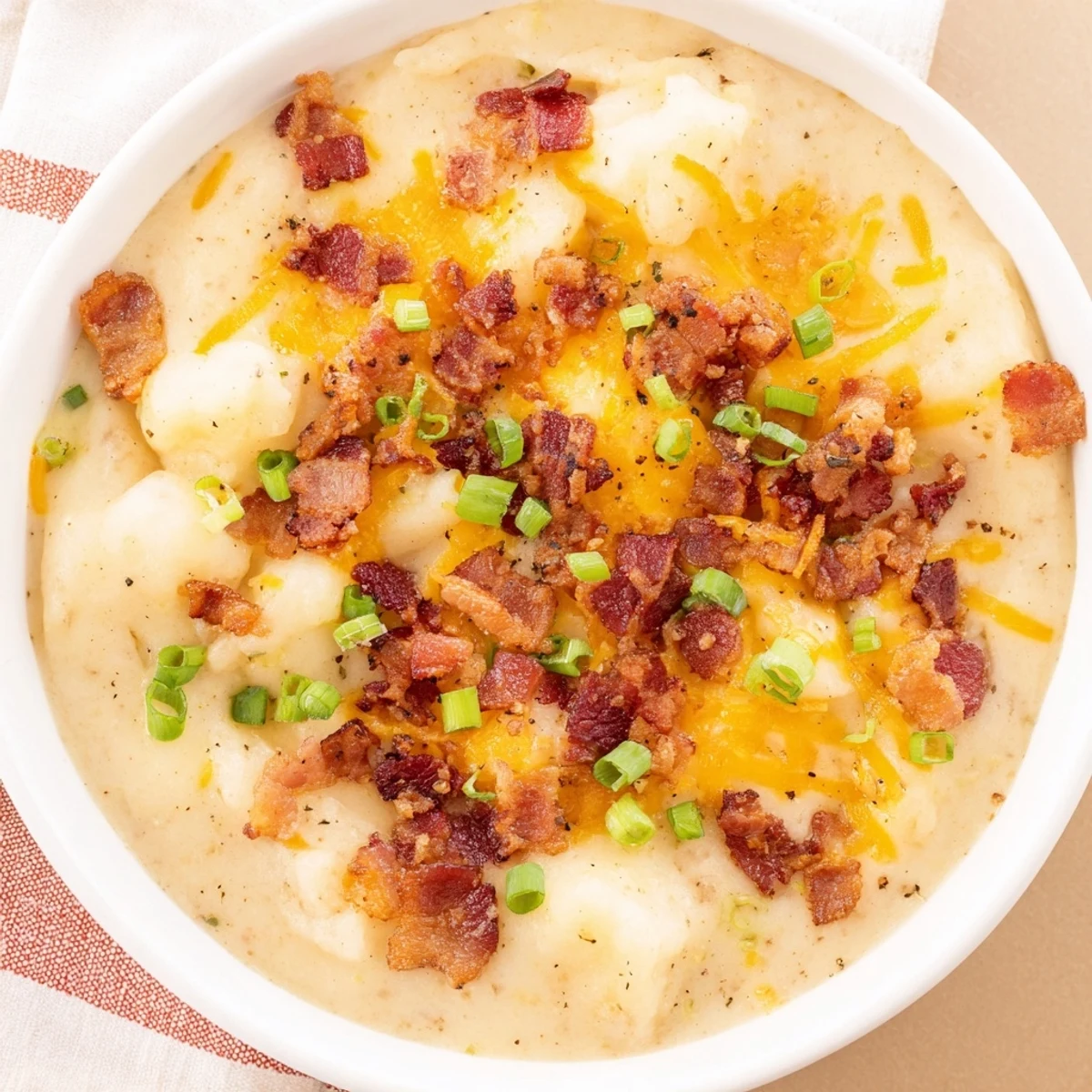 Crockpot Loaded Baked Potato Soup with crumbled bacon, creamy cheese, and a perfect warming aroma.