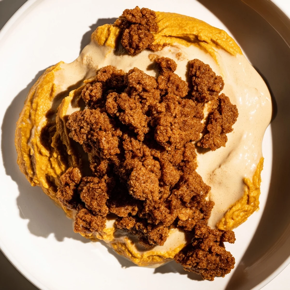 Close-up of a delightful pumpkin crisp, perfect for a cozy fall gathering with loved ones.