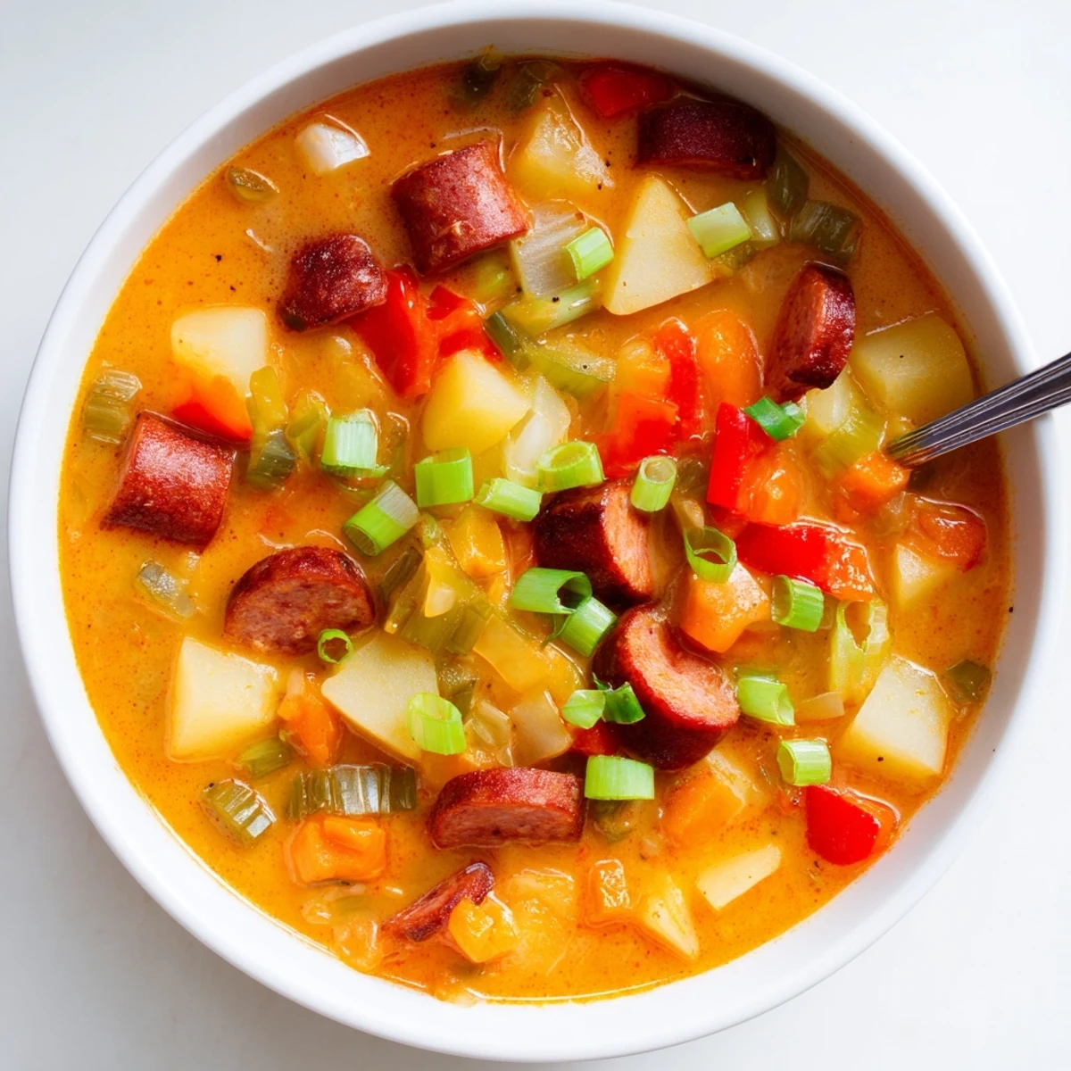 Warm and comforting Slow Cooker Cajun Potato Soup, perfect for a chilly evening with crusty bread.