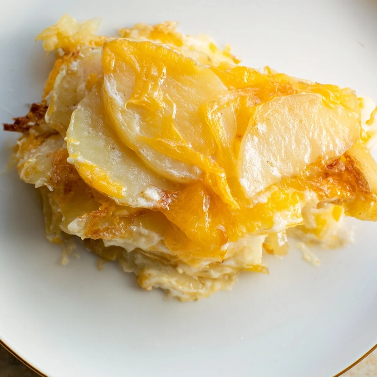 Golden, bubbly Budget-Friendly Potato Layer Bake, a warm casserole of tender potato slices and melted cheese.