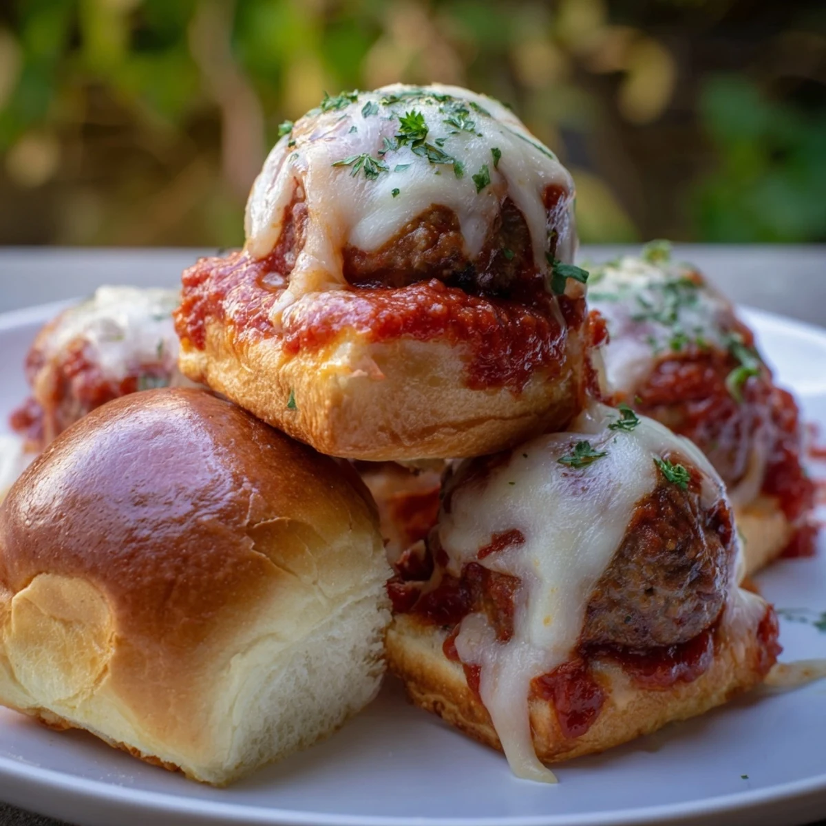 Easy Christmas Meatball Sliders ready to serve; melty cheese and juicy meatballs make a delicious appetizer.
