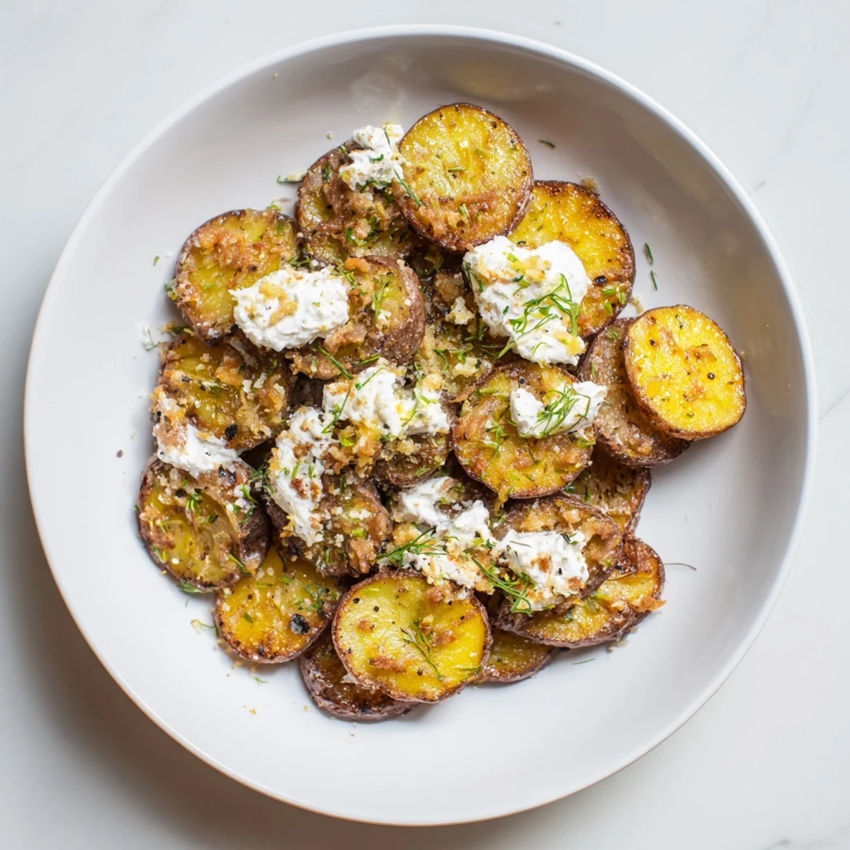 Golden-brown Lightened French Onion Potato Bites, topped with bubbling cheese and caramelized onions.