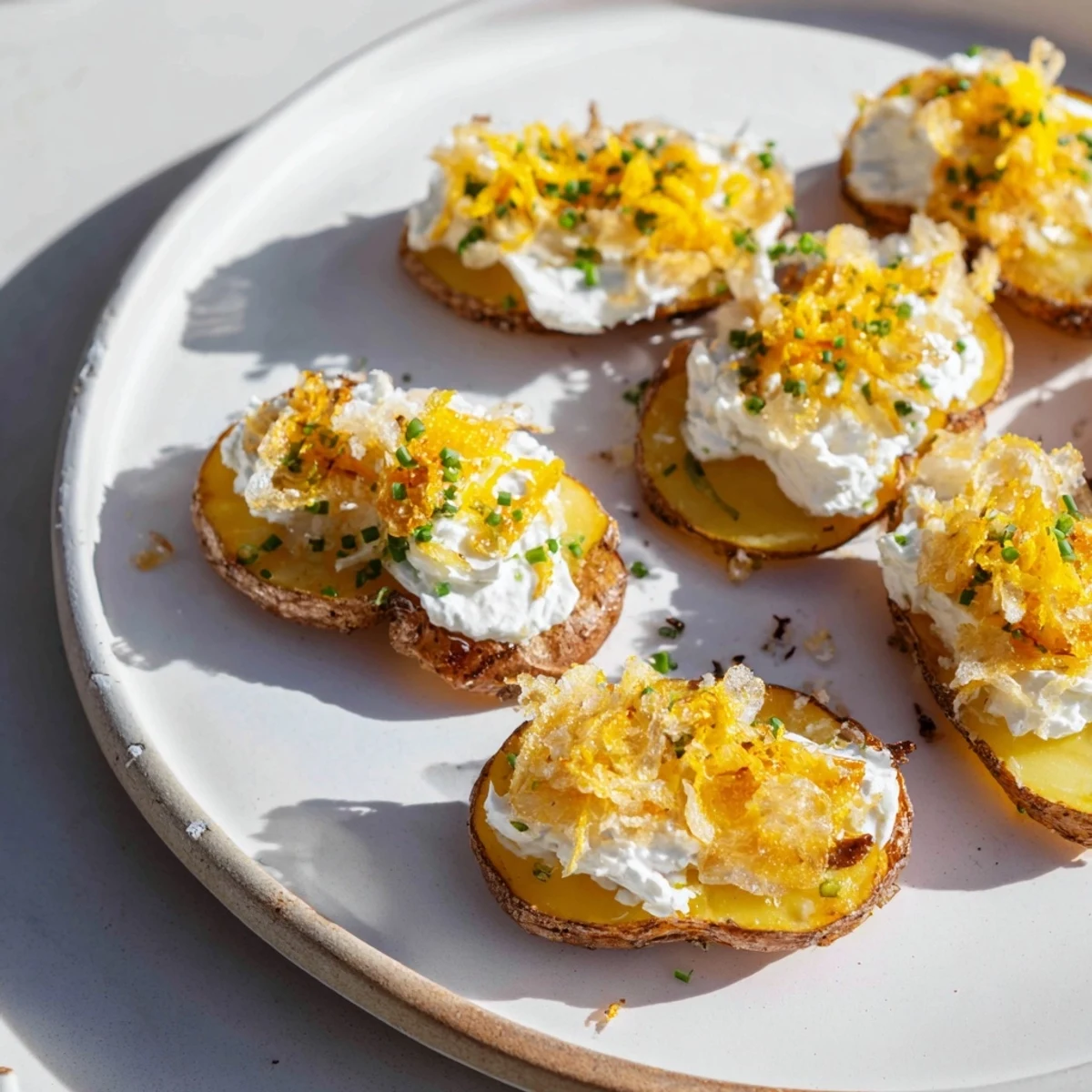 Crispy, savory potato rounds topped with flavorful caramelized onions make delicious Lightened French Onion Potato Bites.