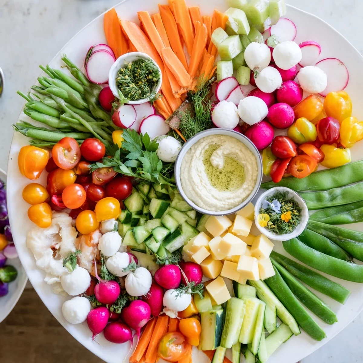 Spring Wreath Appetizer Platter arranged with colorful vegetables, cheeses, and meats, perfect for sharing.