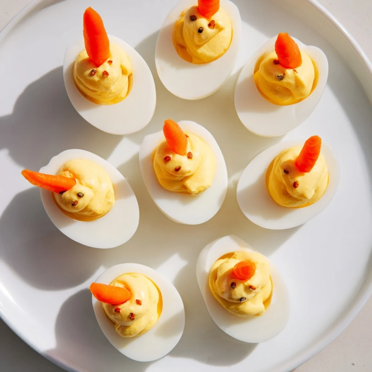 These adorable Chick & Duckling Snacks feature creamy egg filling and carrot beaks, delightful for kids.