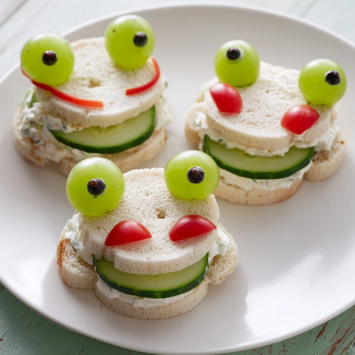 These fun Prince Charming Froggy Sandwiches feature creamy filling and whimsical frog faces ready to enjoy.