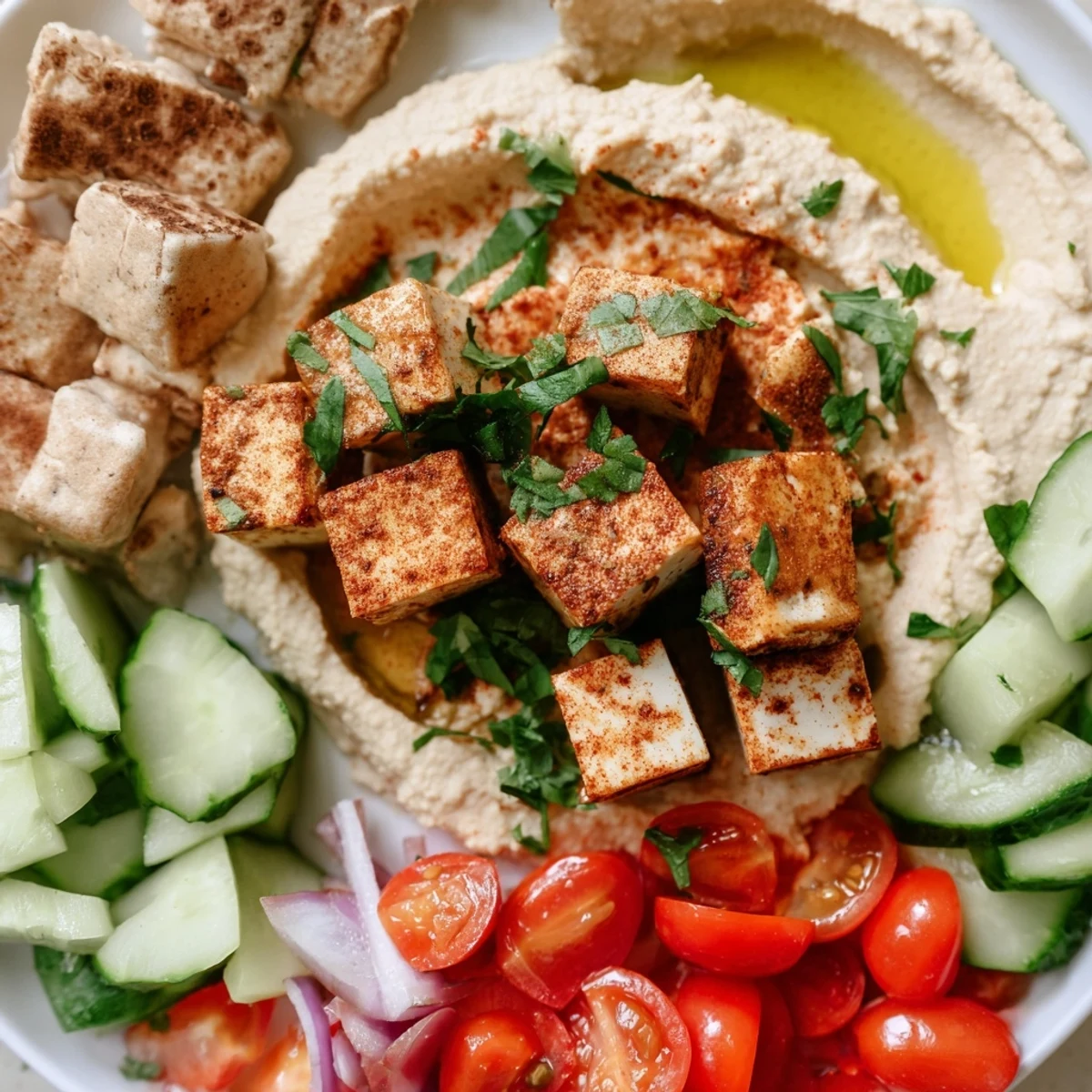 Mediterranean Mezza Platter with colorful vegetables, creamy dips, and warm pita bread.