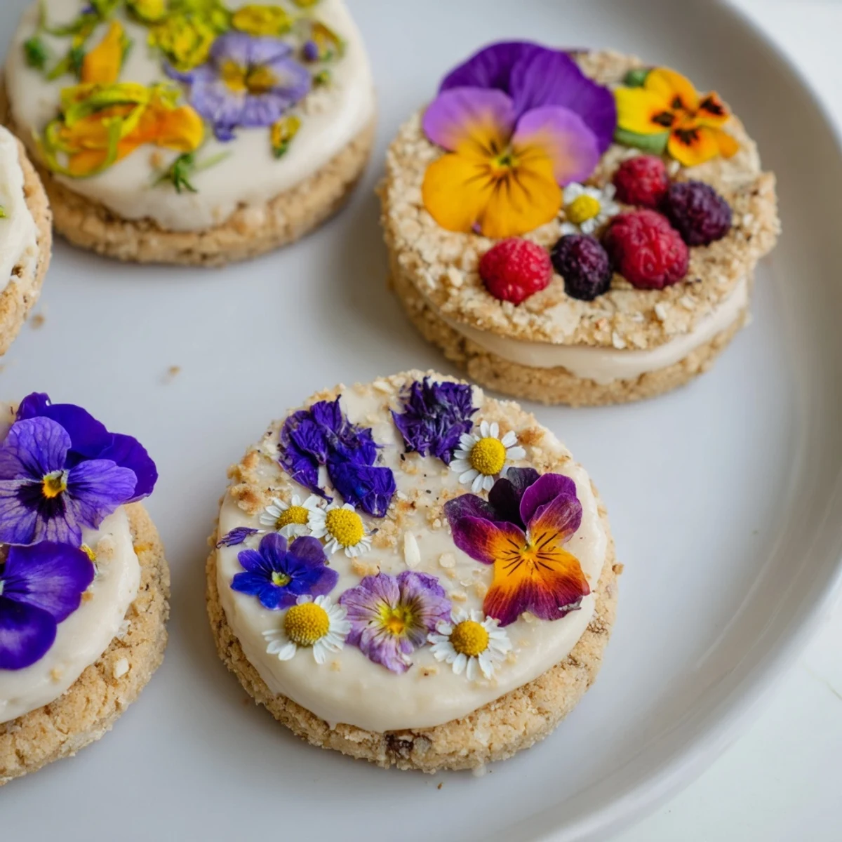 A beautifully arranged Spring Flower Dessert Tray, brimming with colorful mini cakes and parfaits.