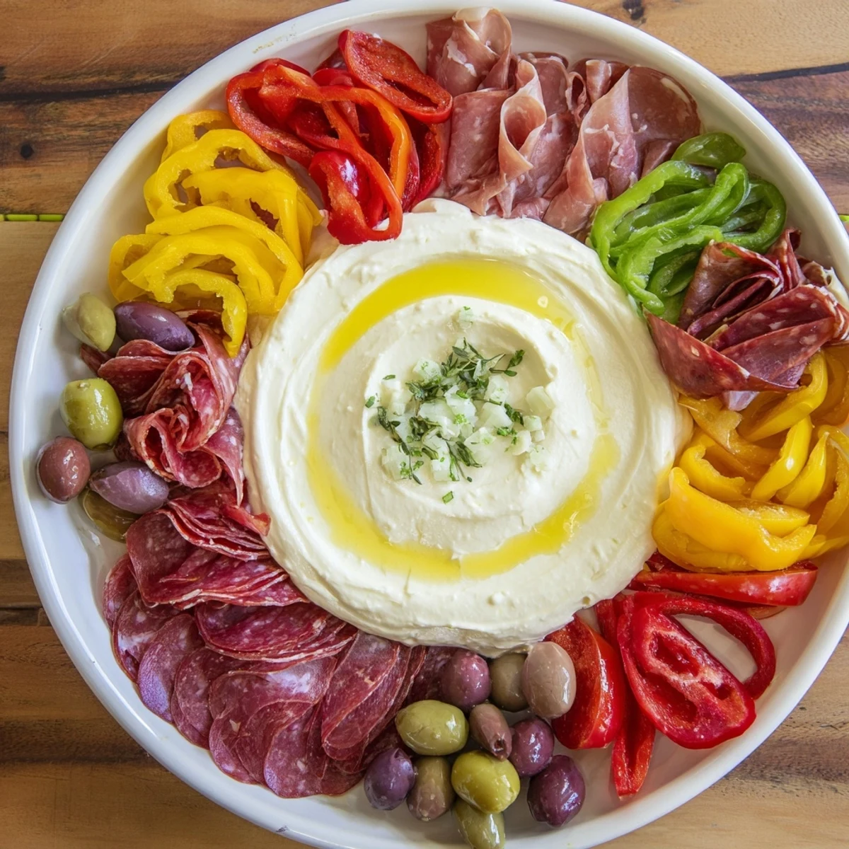 The Medusa Curls party platter features a creamy dip head with radiating prosciutto and pepper "snakes."