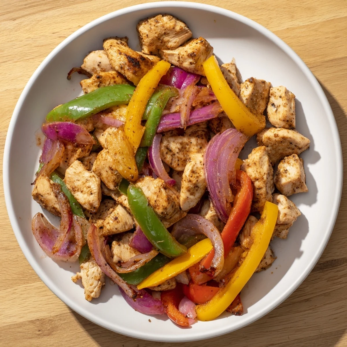 Enjoy the delicious, sizzling Sheet-Pan Chicken Fajitas fresh from the oven, with lime wedges nearby.
