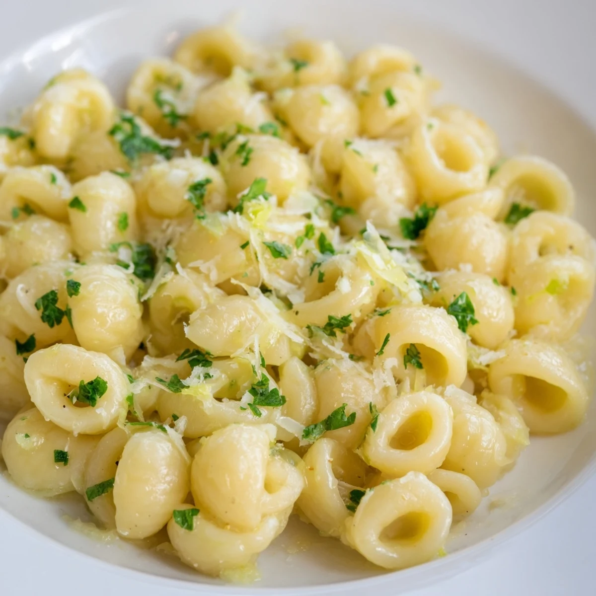 Rich, creamy 15-Minute Creamy Garlic Butter Ditalini, with glistening pasta and a sprinkle of Parmesan.