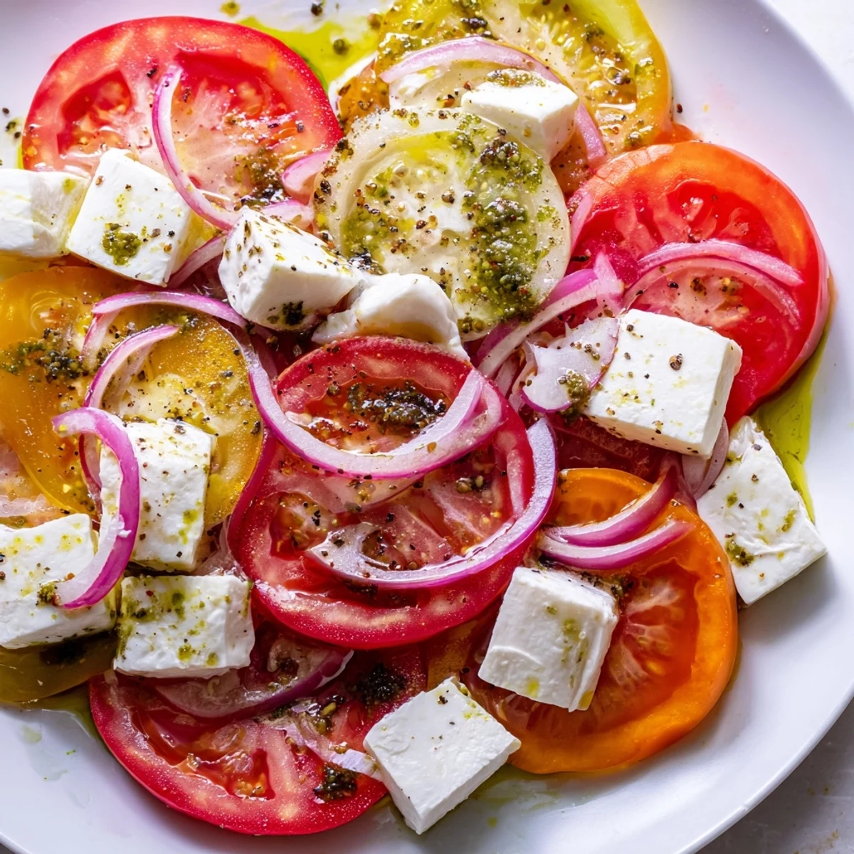 Heirloom tomatoes and creamy mozzarella star in this beautiful Summer Tomato Salad, ready to eat!