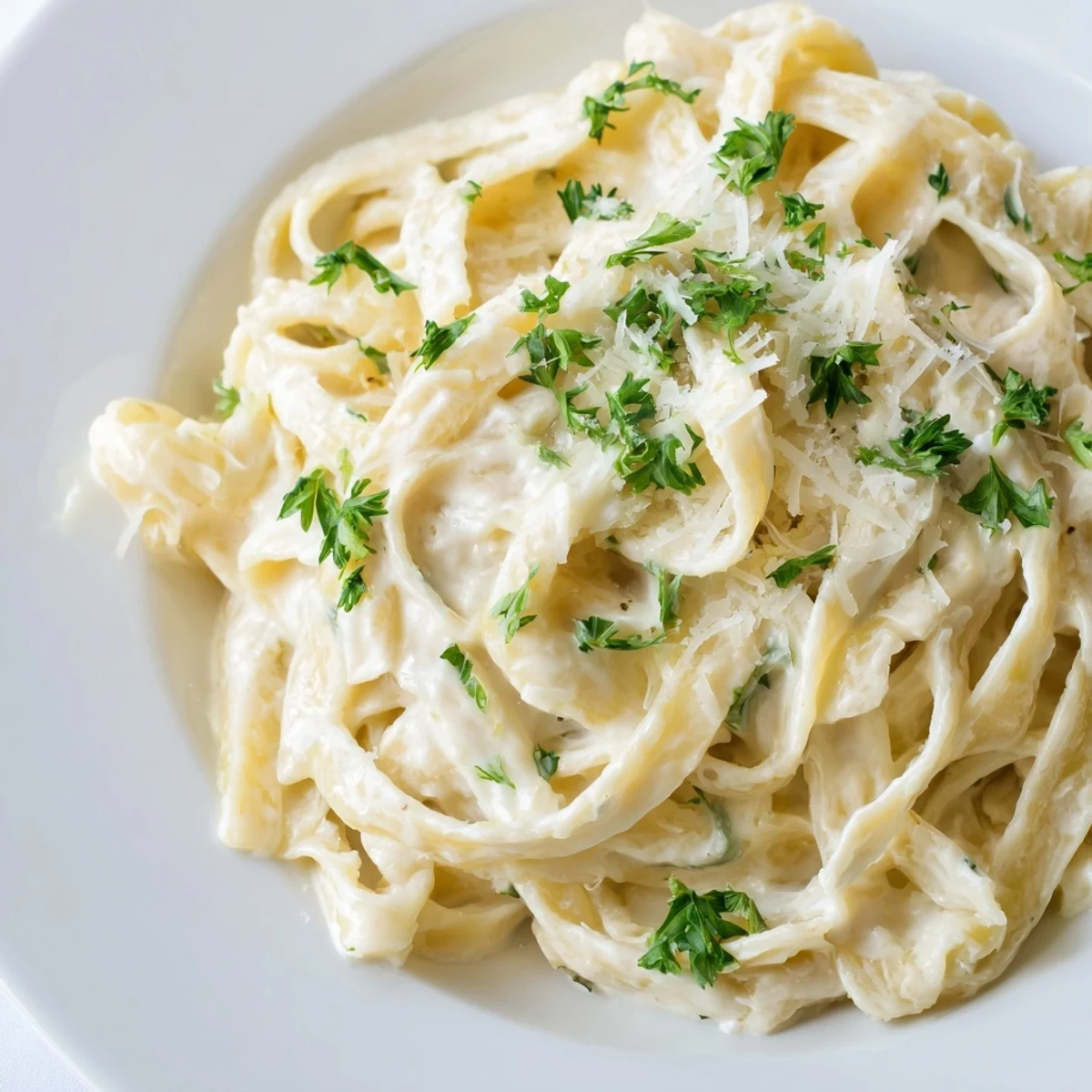 A homemade bowl of Pasta Alfredo Cottage Hack, rich and smooth, ready to eat in minutes.