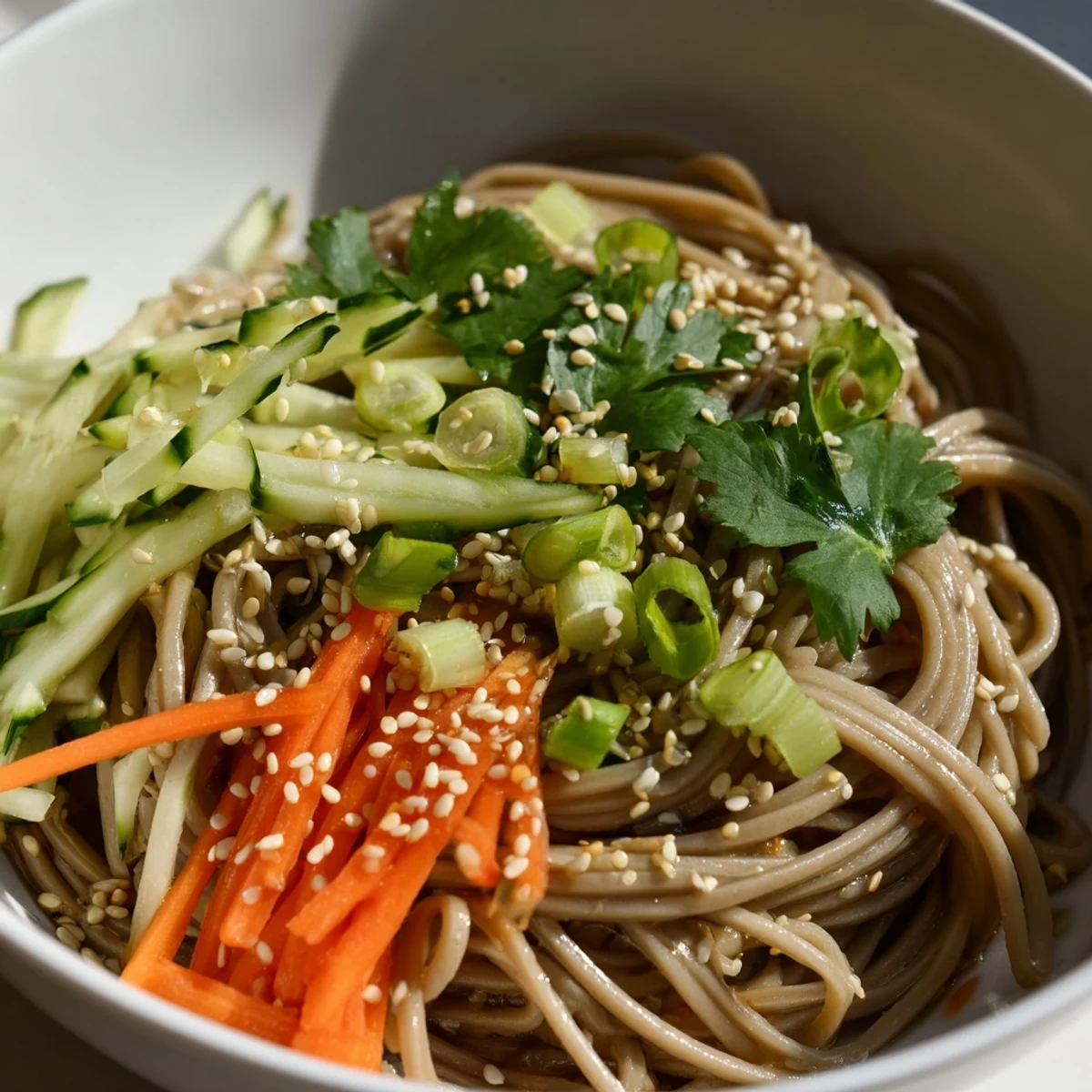 Enjoy a refreshing vegetarian meal: Delicious Chilled Noodle Lunch Cups with a hint of chili and aromatic sesame oil.