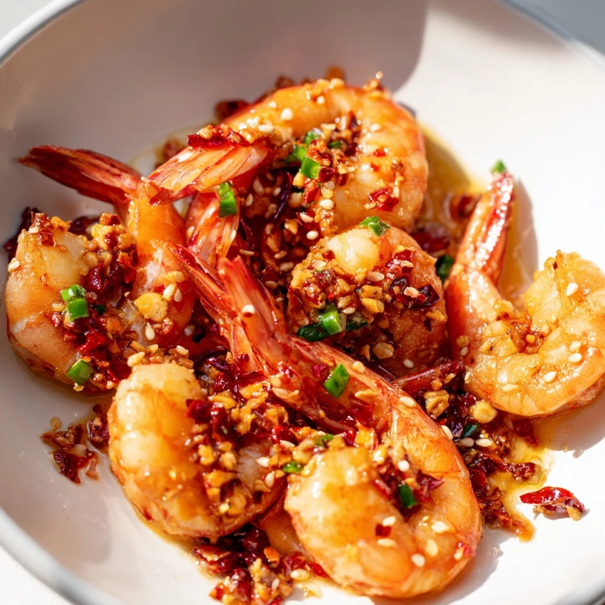 Plump, pink Korean Garlic Butter Shrimp, a flavorful Korean fusion dish, ready to serve with rice.