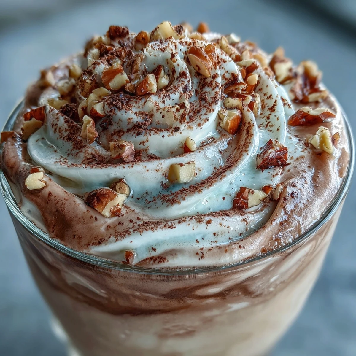 Rich Hojicha milkshake served with a straw and dusting of hojicha powder on top.
