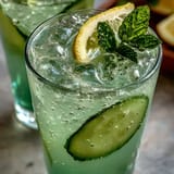 Sparkling Cucumber Mint Lemonade Mocktail offers cooling refreshment with vibrant green hues.