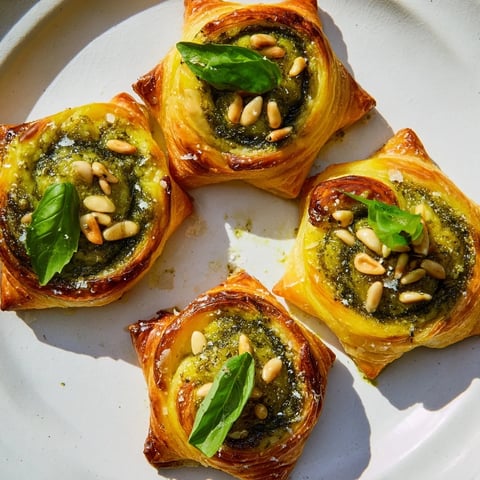 Golden-brown, star-shaped pesto pinwheels, a delicious appetizer featuring flaky pastry and savory filling.