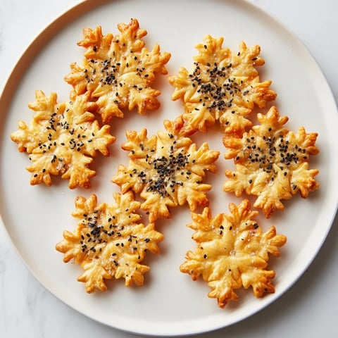 Golden-brown gourmet snowflake crackers, perfectly baked and ready for a festive cheese board.