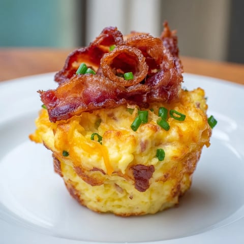 Warm Scrambled Egg Cups with bacon strips, golden-brown and ready to serve for brunch.