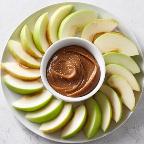 Crisp Apple Slices with Caramel Dip arranged on a platter, ready for dipping.