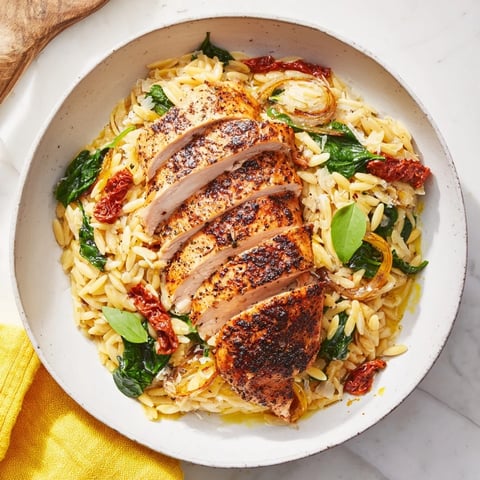 Creamy Marry Me Chicken Orzo, featuring golden chicken and orzo in a rich, parmesan sauce.
