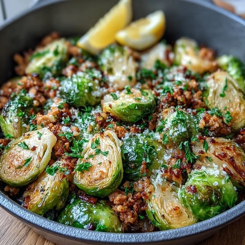 Golden-brown Brussels sprouts and savory ground turkey mingle with garlic and paprika in a rustic skillet, finished with fresh parsley and Parmesan.
