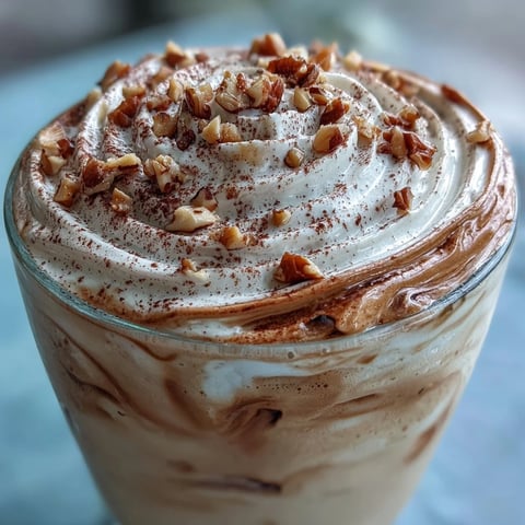 Creamy Hojicha milkshake topped with whipped cream and crushed nuts in a chilled glass.