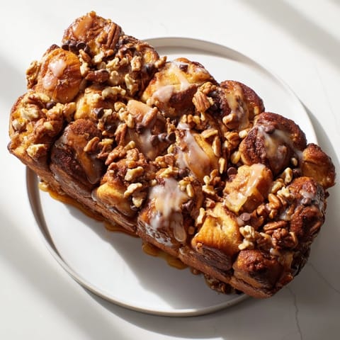 Warm monkey bread filled with chocolate, cinnamon, and caramel delights, ideal for dessert lovers.  