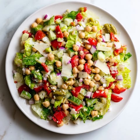 This La Scala Chopped Chickpea Salad shows off chilled, crisp vegetables coated in tangy dressing, so delicious.