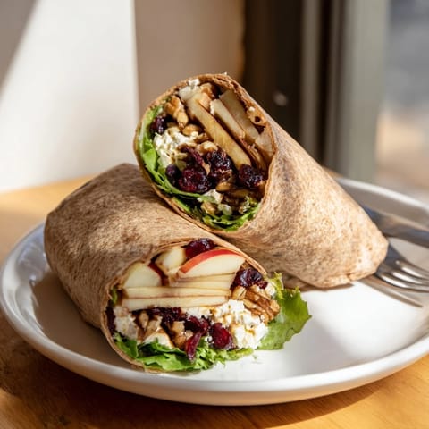 Freshly assembled Cranberry Goat Cheese & Walnut Holiday Wraps with visible ingredients awaiting a satisfying bite.