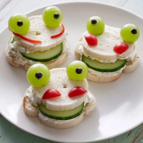 These fun Prince Charming Froggy Sandwiches feature creamy filling and whimsical frog faces ready to enjoy.