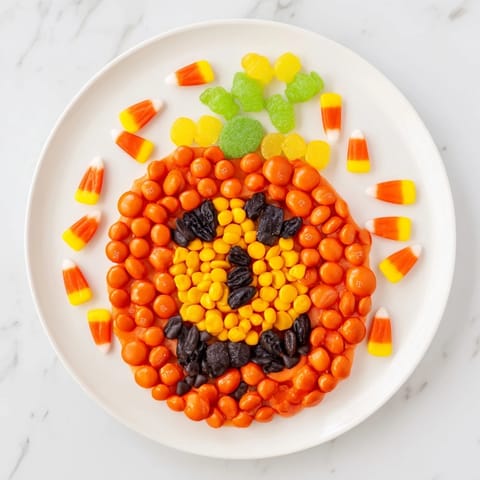 This visually stunning Jack-o-Lantern Candy board is perfect for festive gatherings, bursting with sweet delights.