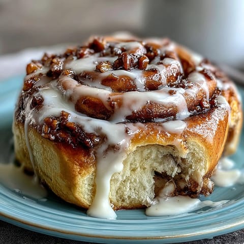 Warm cinnamon roll pancake casserole with cream cheese glaze, perfect for a cozy weekend breakfast or brunch.