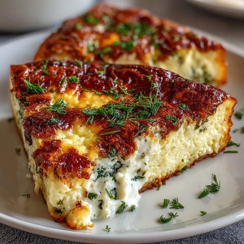 A golden spring brunch frittata with asparagus, goat cheese, and fresh herbs, baked to perfection in a skillet.